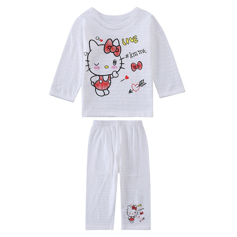 Women's & Men's Long-sleeved Trousers Underwear Set Slub Cotton Children's Suit