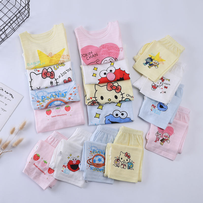 Women's & Men's Long-sleeved Trousers Underwear Set Slub Cotton Children's Suit