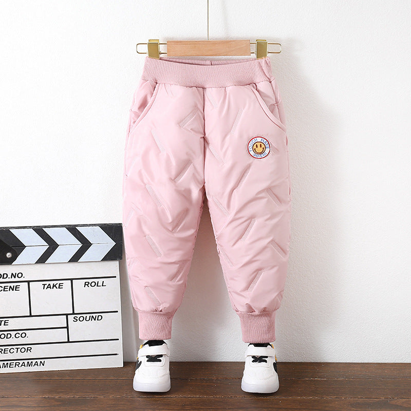 Fleece-lined Thickened Casual Winter Wear Windproof Boy Long Children's Pants