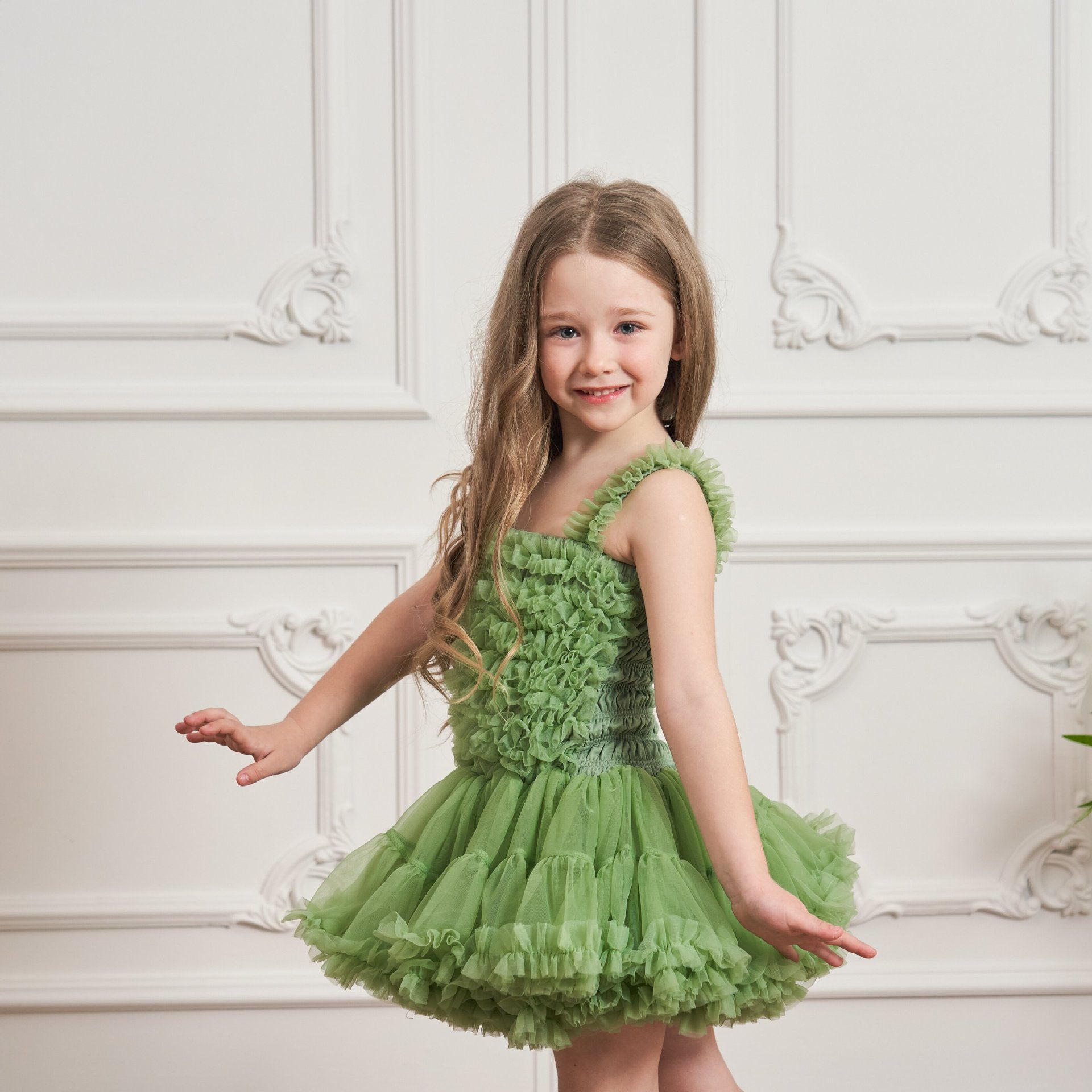 Children's Purple Princess Suspender Layered Mesh Bubble Skirt Performance Children's Dress
