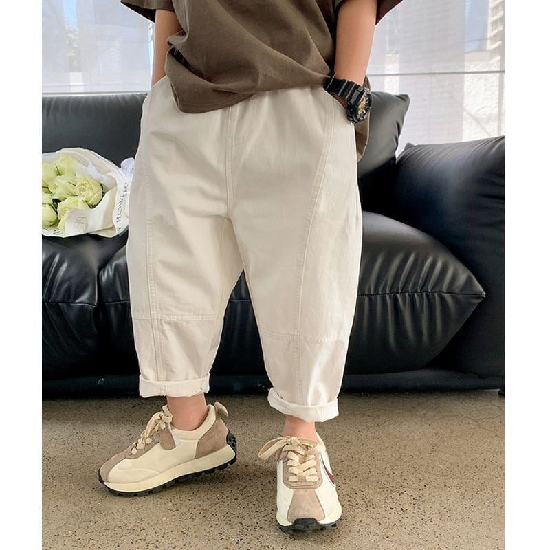 Children's Summer Clothing Thin Trousers Medium Big White Fashionable Cropped Children's Pants