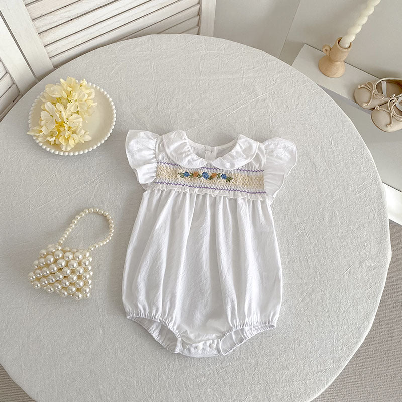 Summer French Floral Smocking Flounced Sleeve Skirt Crawling Children's Dress