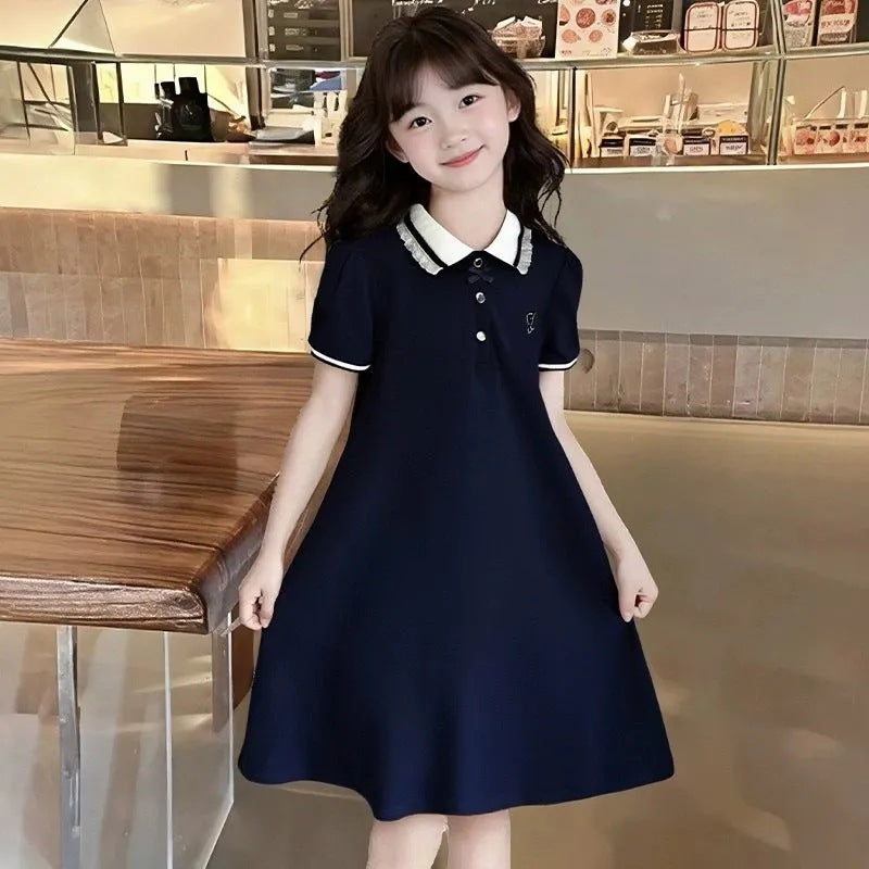For Middle Big Graceful Fashionable Collar Short Sleeve Princess Children's Dress