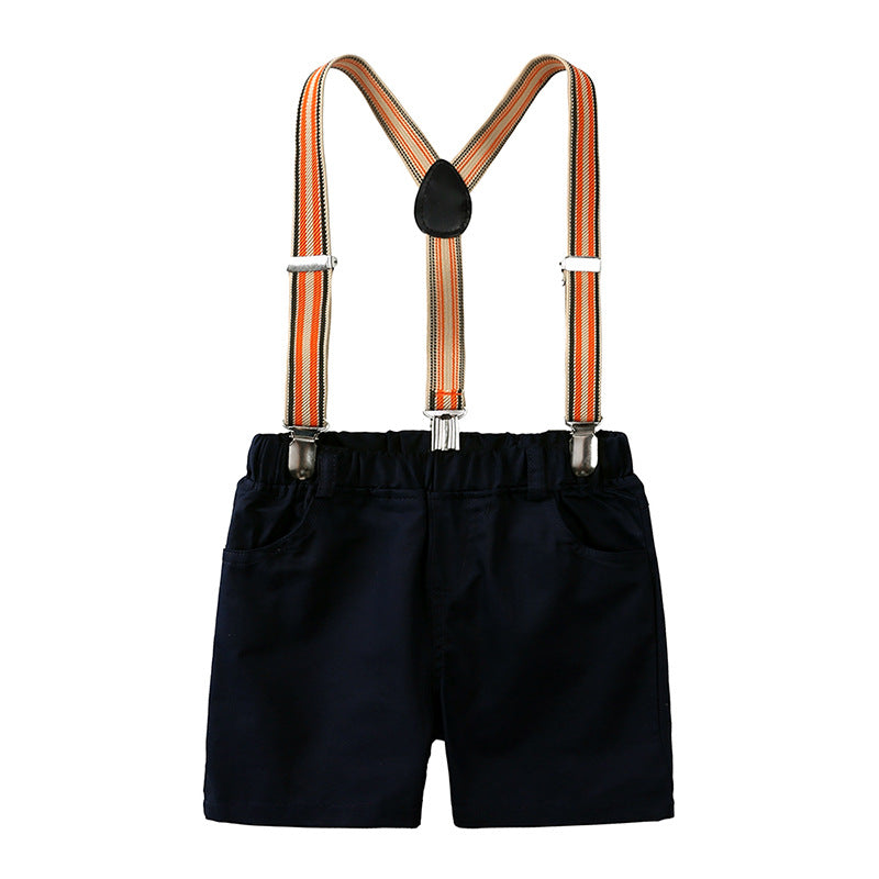Gentleman Shirt Boy's Striped Short Sleeve Bow Tie Suspender Pants Children's Suit