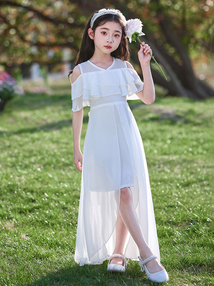 Children's Middle Big Chiffon Summer Front Short Back Long Children's Dress