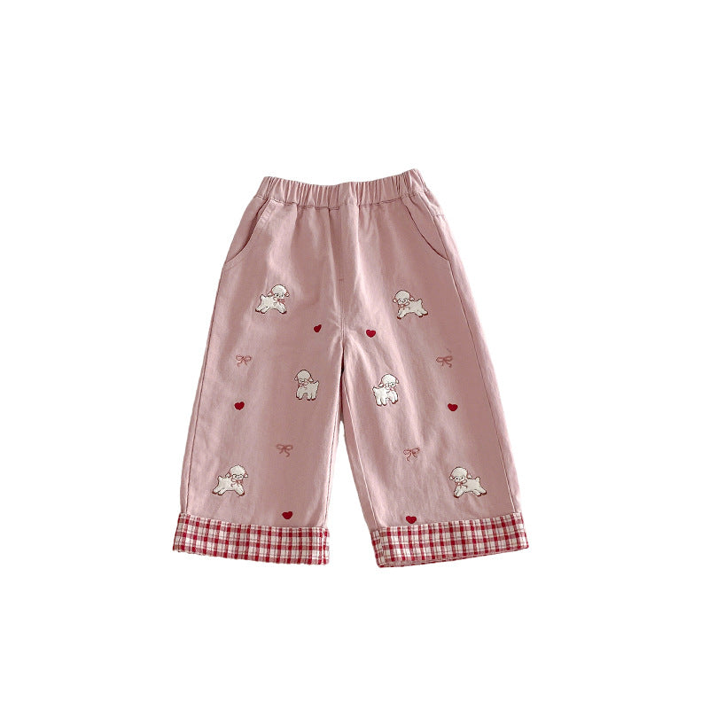 Children's Super Cute Casual Spring Bow Lamb Flanging Children's Pants