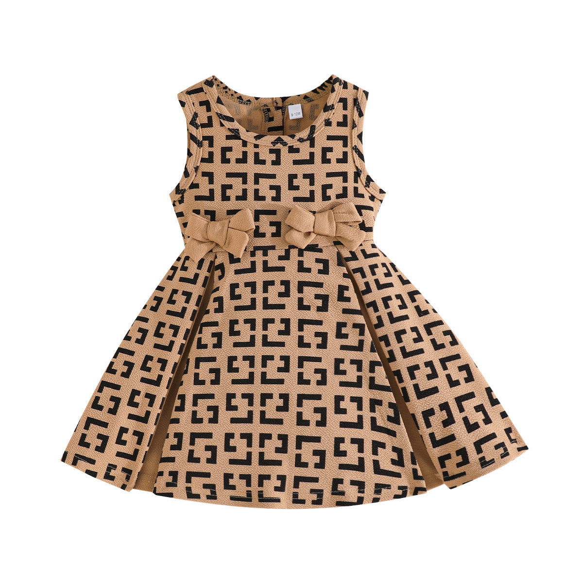 Fashion Geometry Pattern Bow Decoration Sleeveless Children's Dress