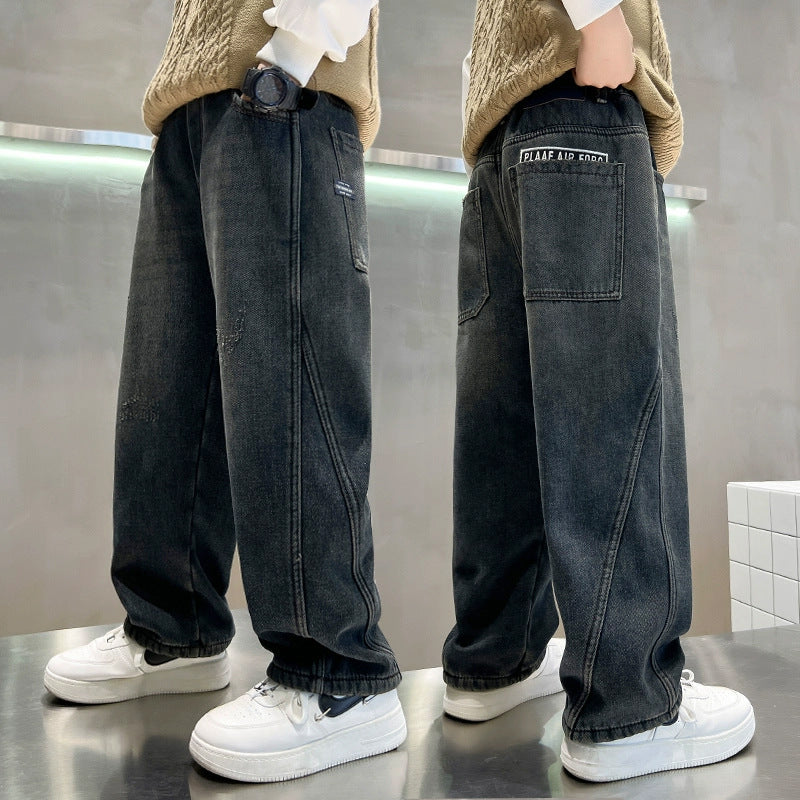 Children's Jeans Loose Black Sportswear Casual Western Children's Pants
