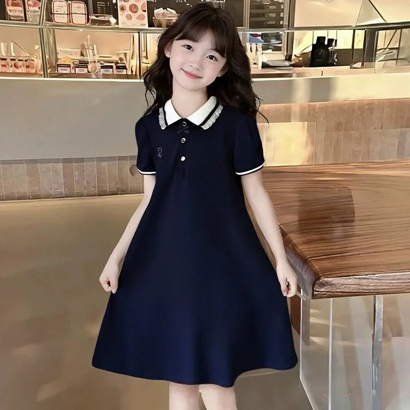 For Middle Big Graceful Fashionable Collar Short Sleeve Princess Children's Dress