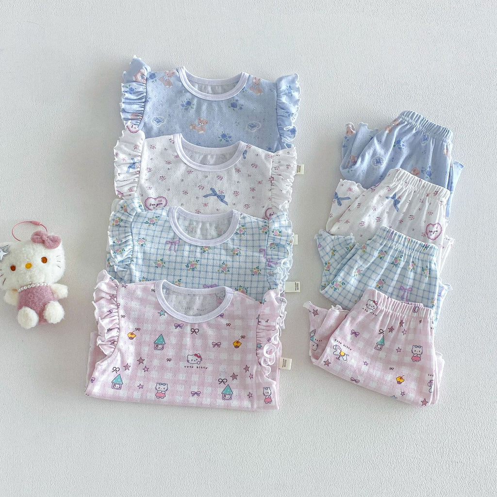 Floral Summer Foreign Cat Printing T-shirt Children's Suit