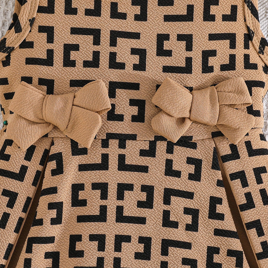Fashion Geometry Pattern Bow Decoration Sleeveless Children's Dress