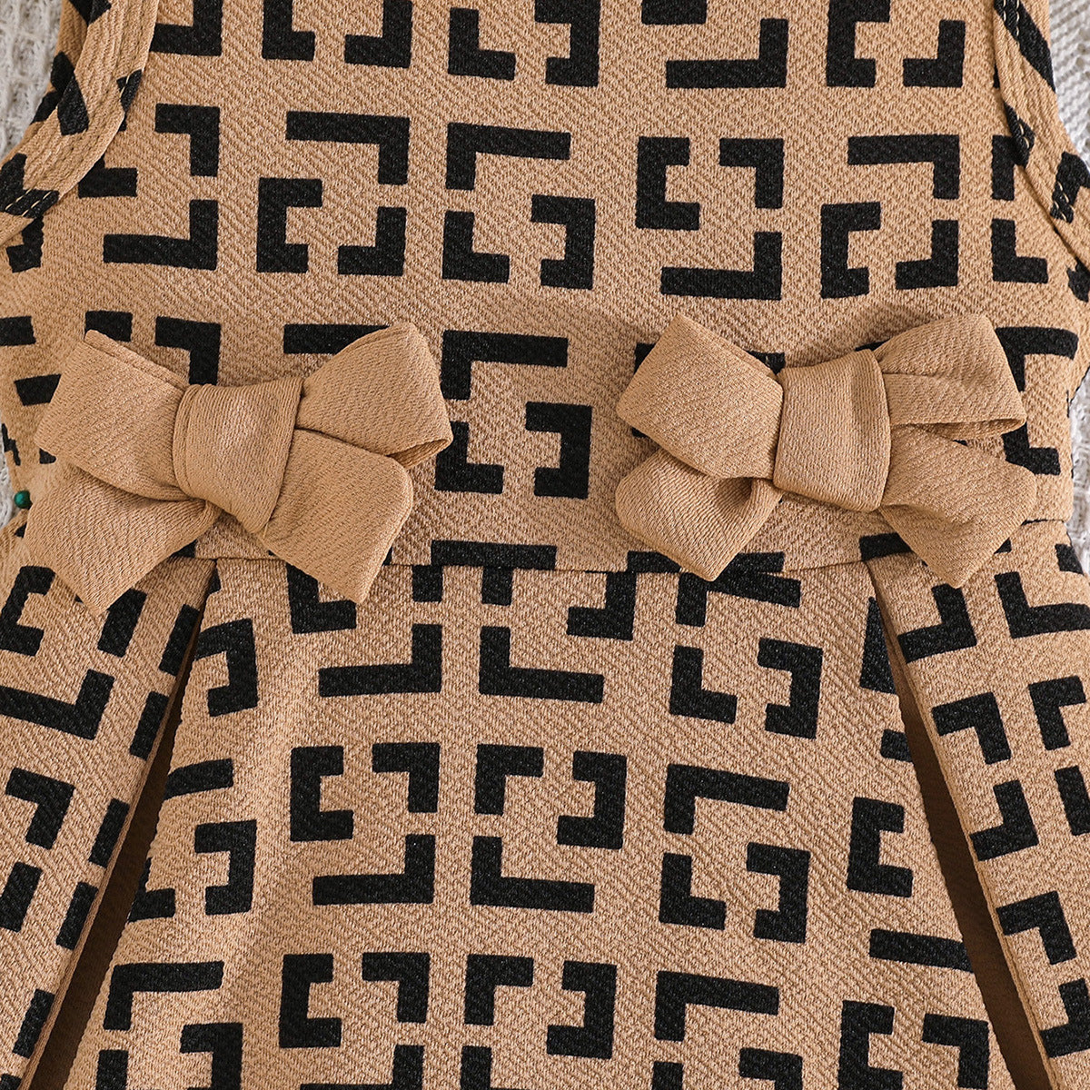 Fashion Geometry Pattern Bow Decoration Sleeveless Children's Dress