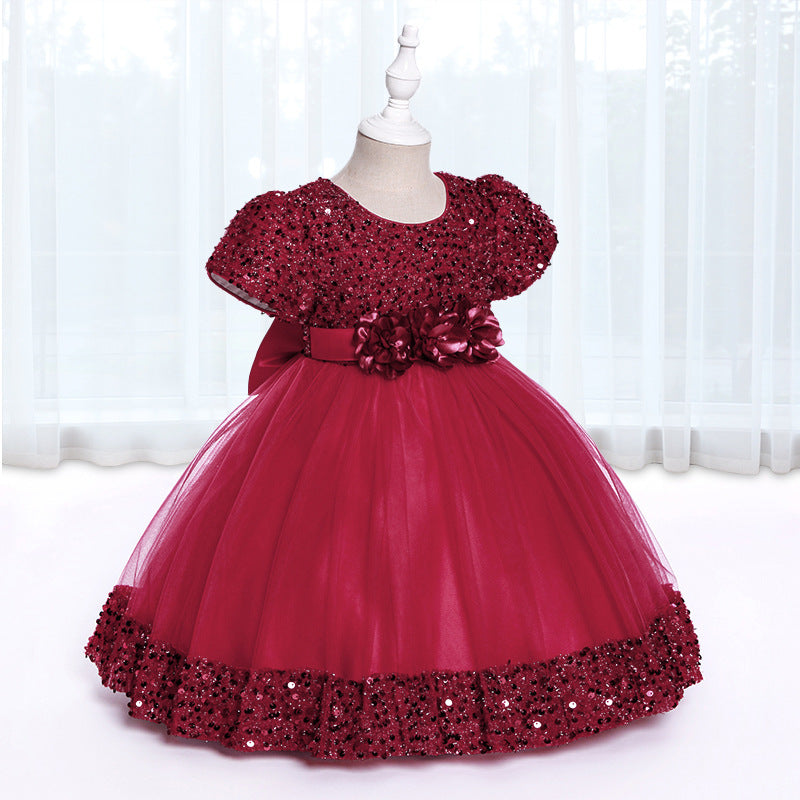 Children's Sequined Puffy Mesh Princess One Year Children's Dress