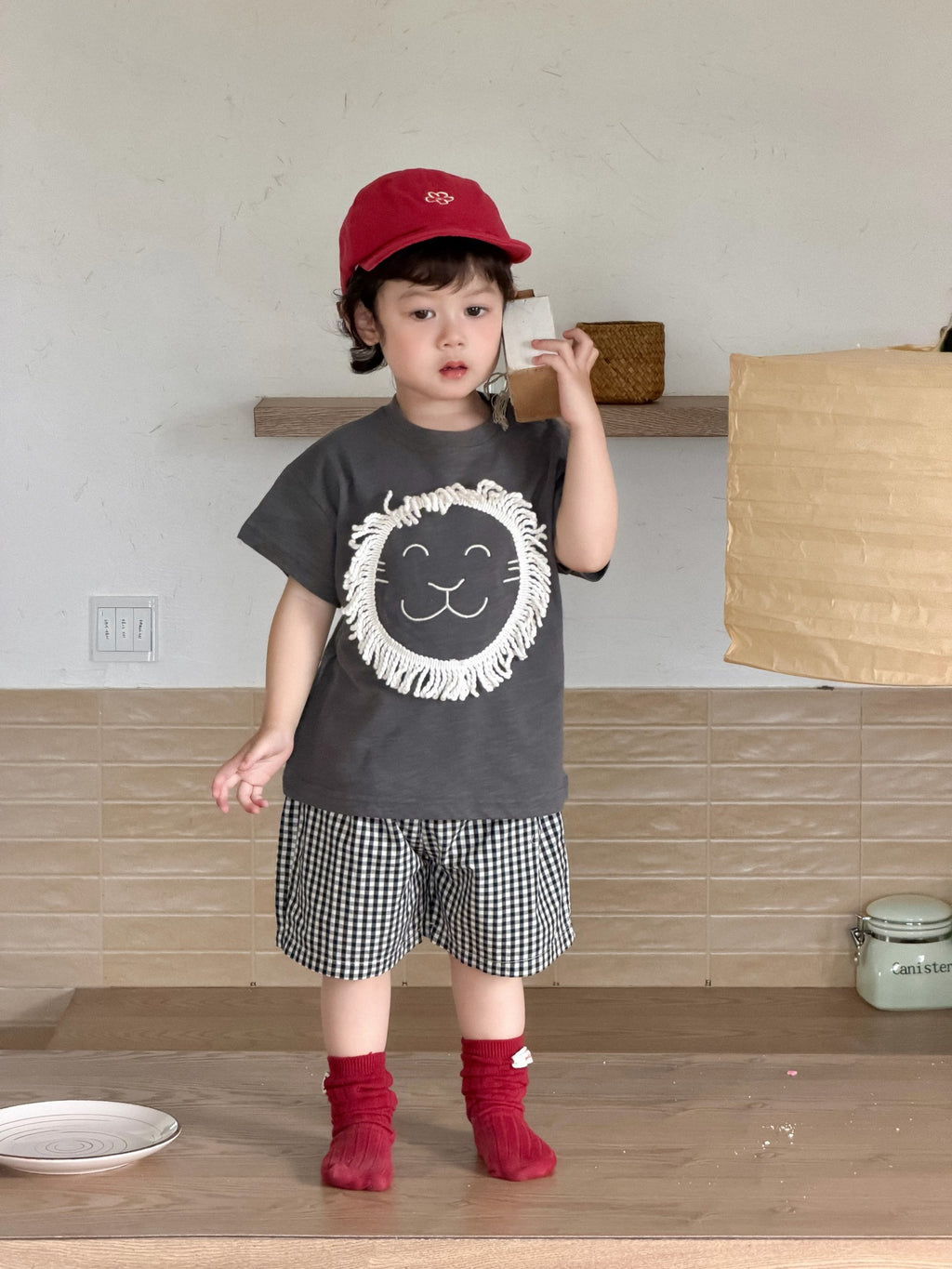 Children's Clothing Summer Clothes Korean Style Cartoon T-shirt Plaid Children's Suit