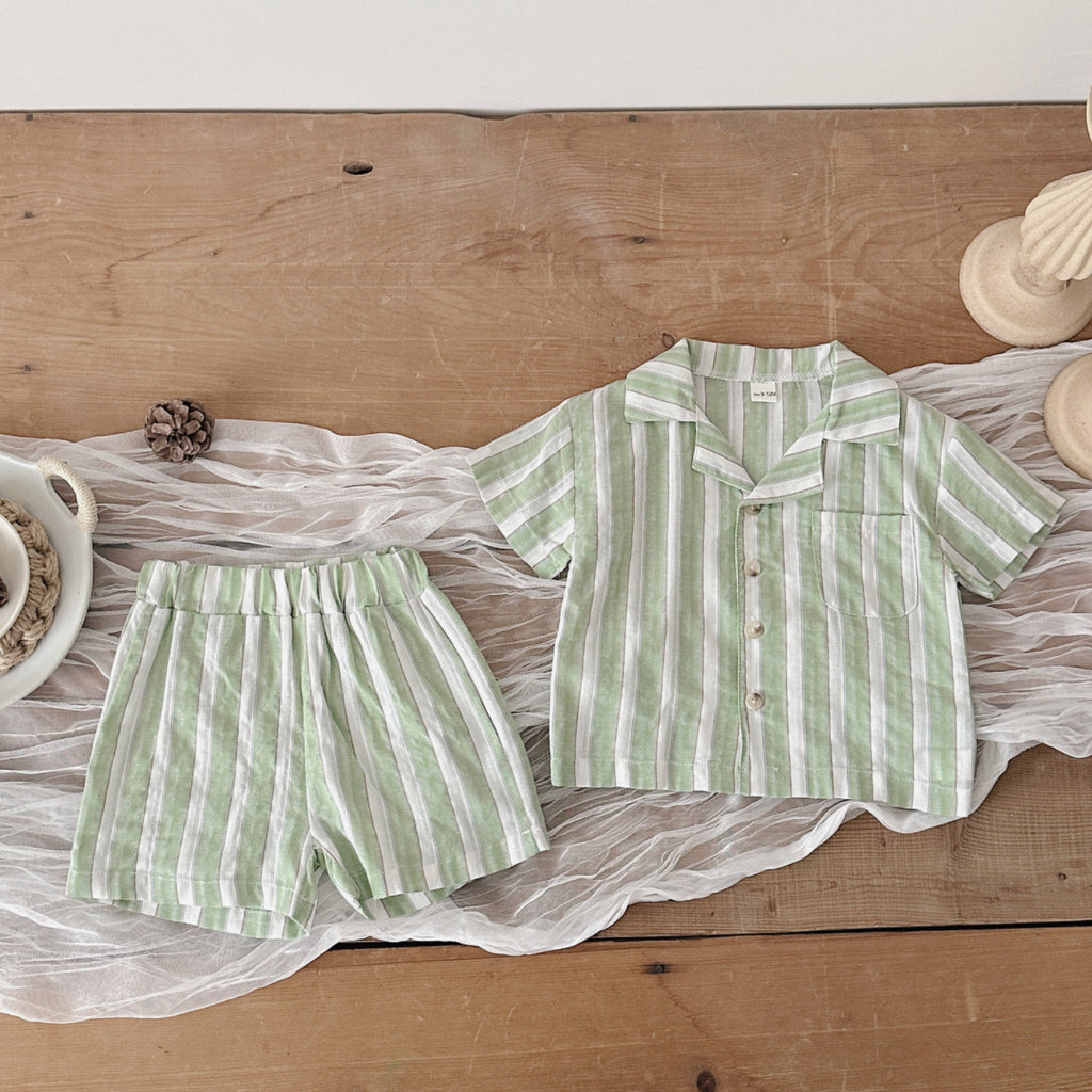 Cool Breathable Short-sleeved Sports Shorts Striped Summer Children's Suit