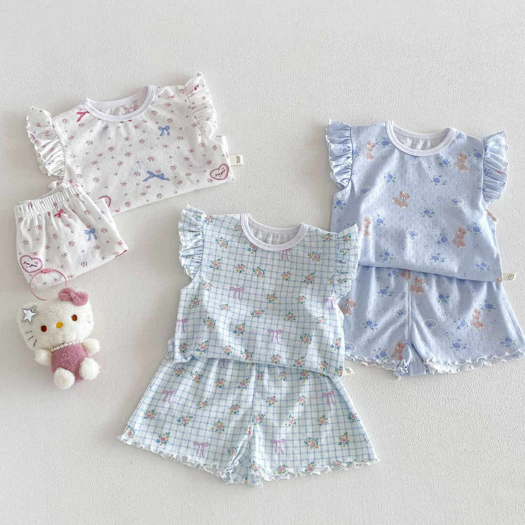 Floral Summer Foreign Cat Printing T-shirt Children's Suit