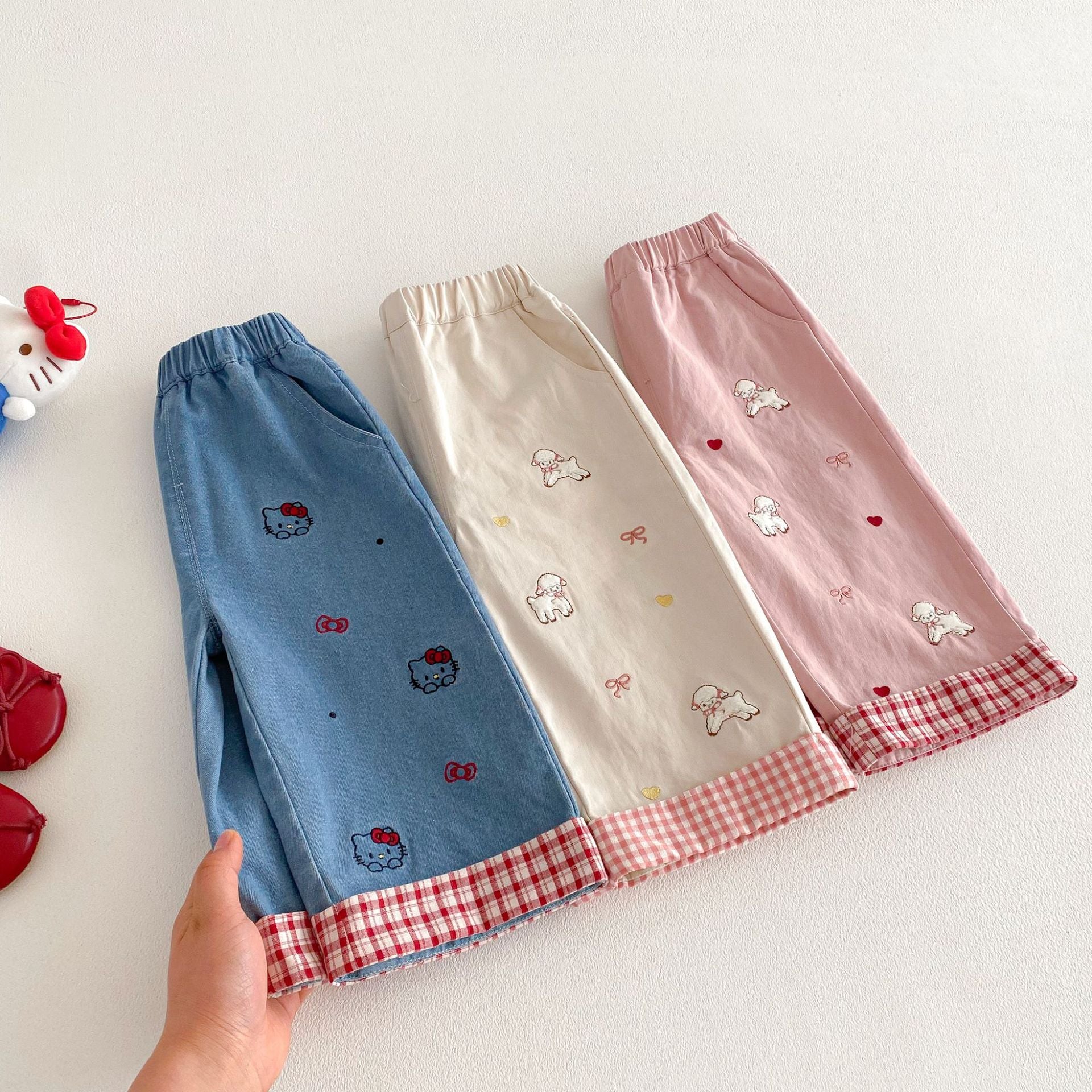 Children's Super Cute Casual Spring Bow Lamb Flanging Children's Pants