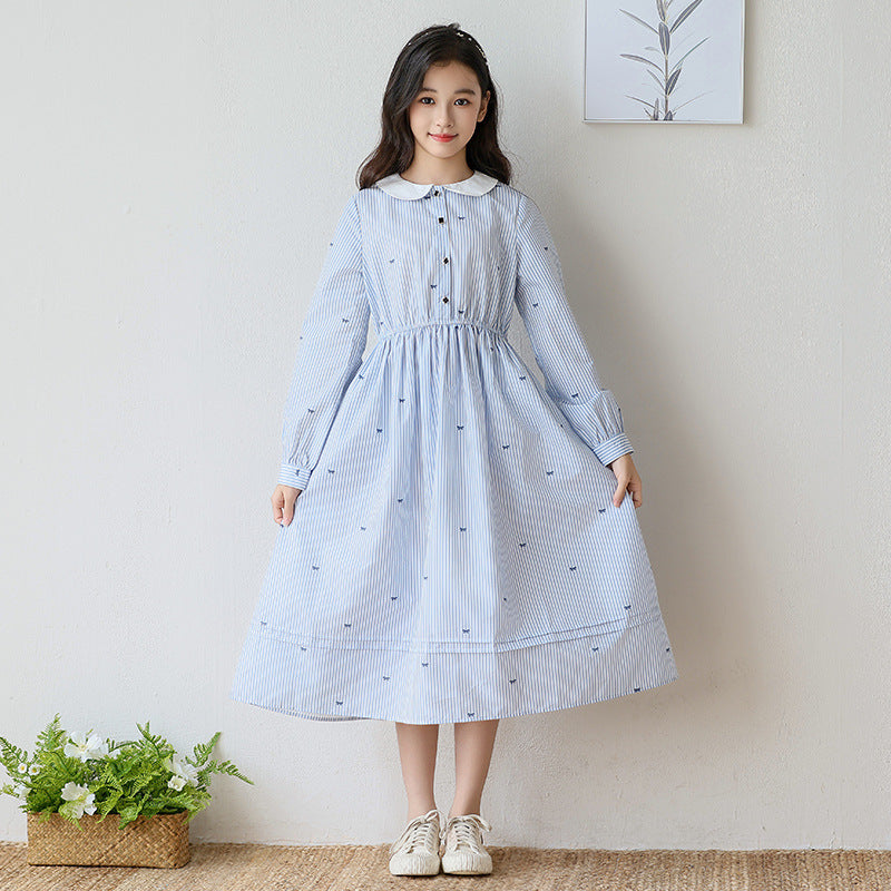 Pretty Middle Big Doll Collar Striped Children's Dress