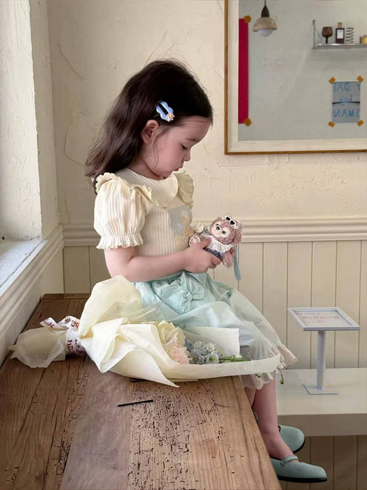 Children's Summer Korean Style Peasant Shirt Tops Children's Suit