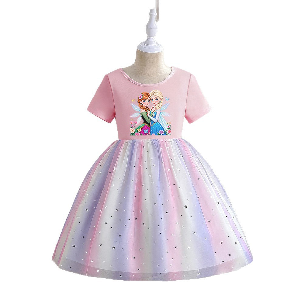Children's Summer Short Sleeve Clothing Gauze Princess Skirt Frozen Children's Dress