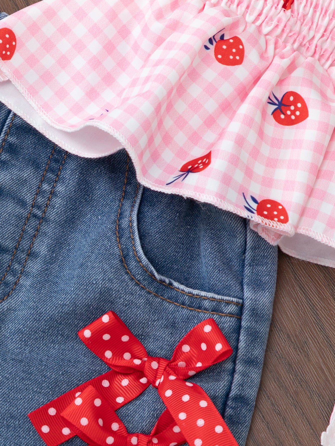 Cute Suspenders Strawberry Top Jeans Two-piece Children's Suit