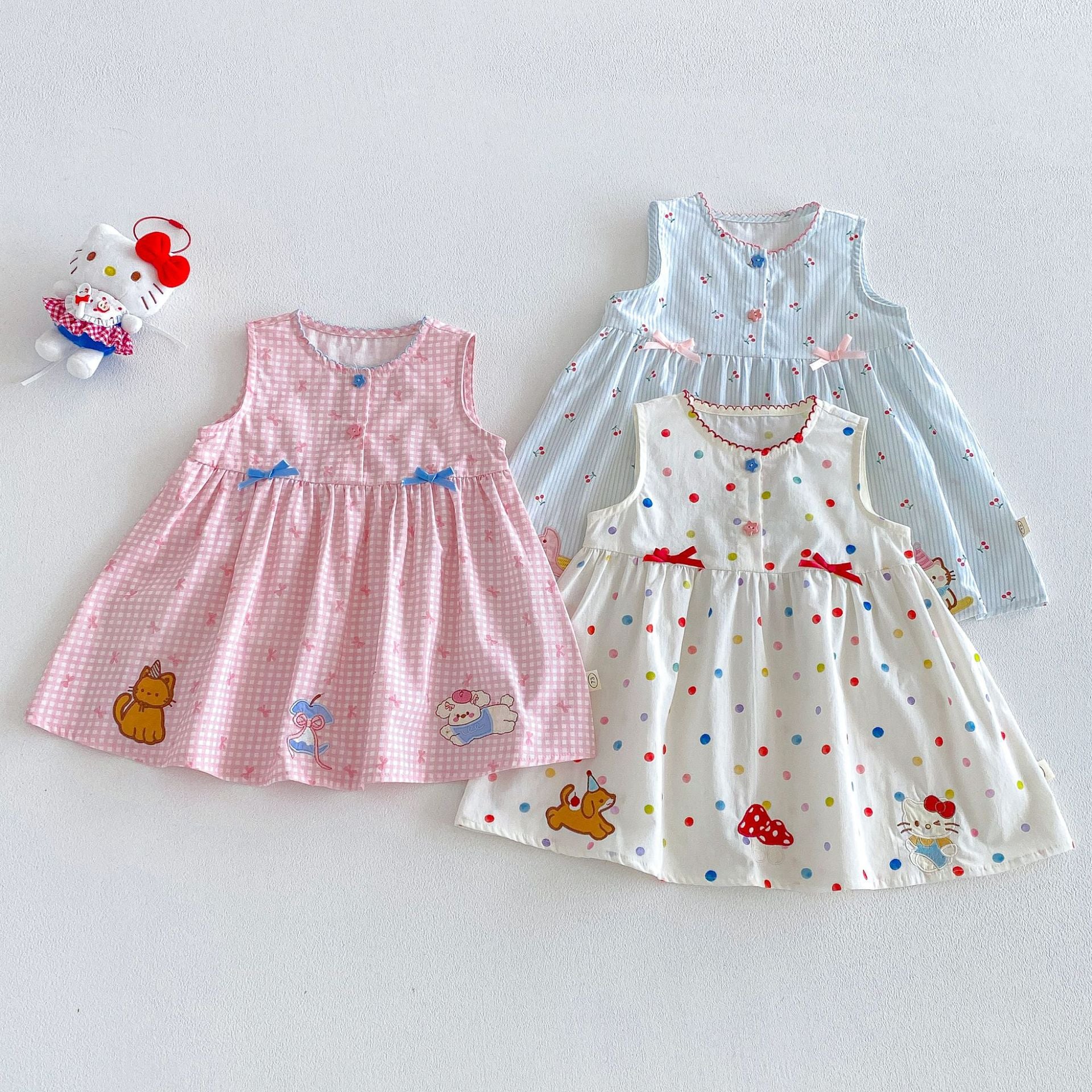 Children's Vest Summer Bow Dots Stripes Skirt Children's Dress