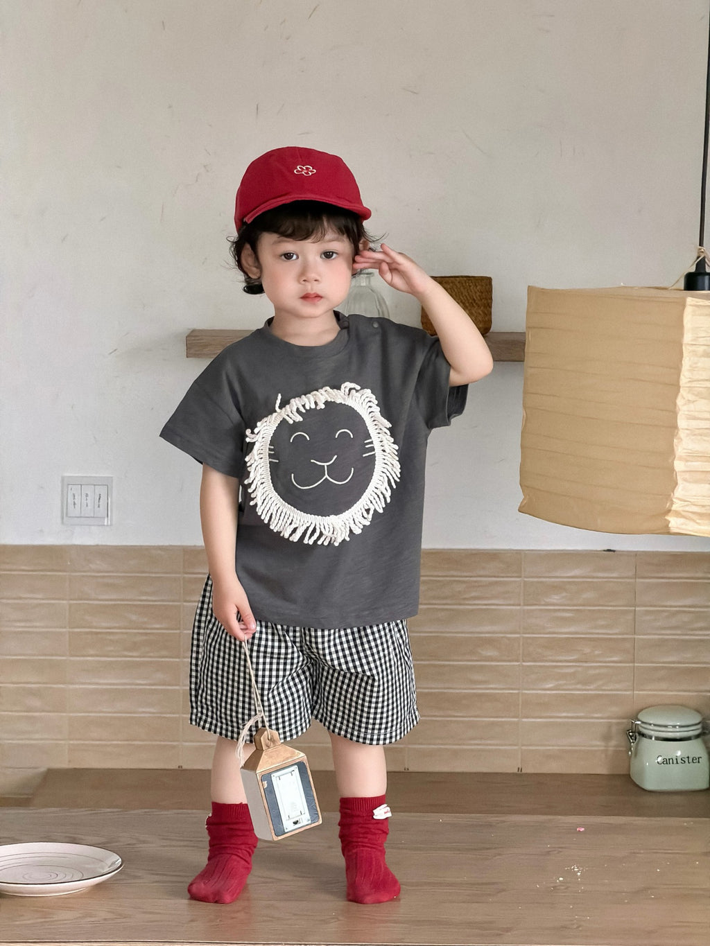 Children's Clothing Summer Clothes Korean Style Cartoon T-shirt Plaid Children's Suit