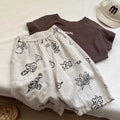 Children's Retro Artistic Korean Style Printed Cropped Trousers Boys Lightweight Casual Children's Pants