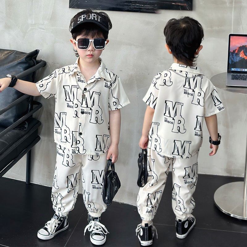 Summer Fashion Short Sleeve Shirt Anti Mosquito Pants Two Children's Suit