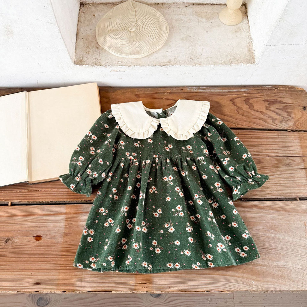 Korean Style Pure Cotton Printing Lapel Soft Children's Dress