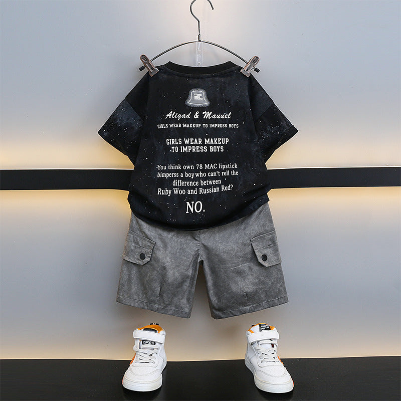 Children's Short Sleeve Western Style Clothes Fashionable Medium Big Thin Children's Suit