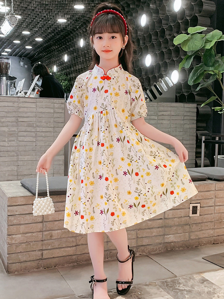 Cotton Floral Ethnic Style Pastoral French Republic Of China Improved Children's Dress