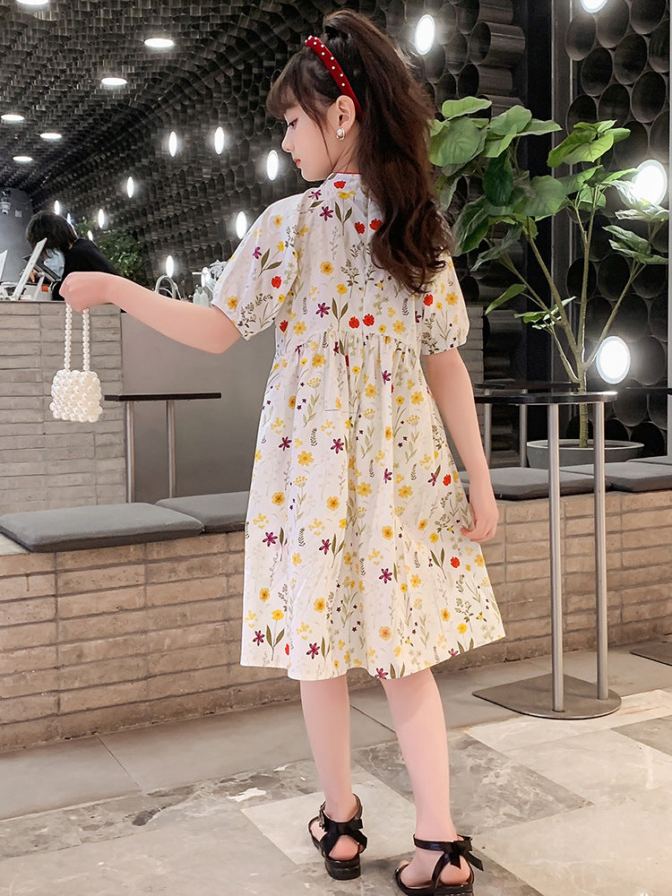 Cotton Floral Ethnic Style Pastoral French Republic Of China Improved Children's Dress