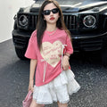 Children's Bow Printed Short-sleeved T-shirt Lace Cake Children's Suit
