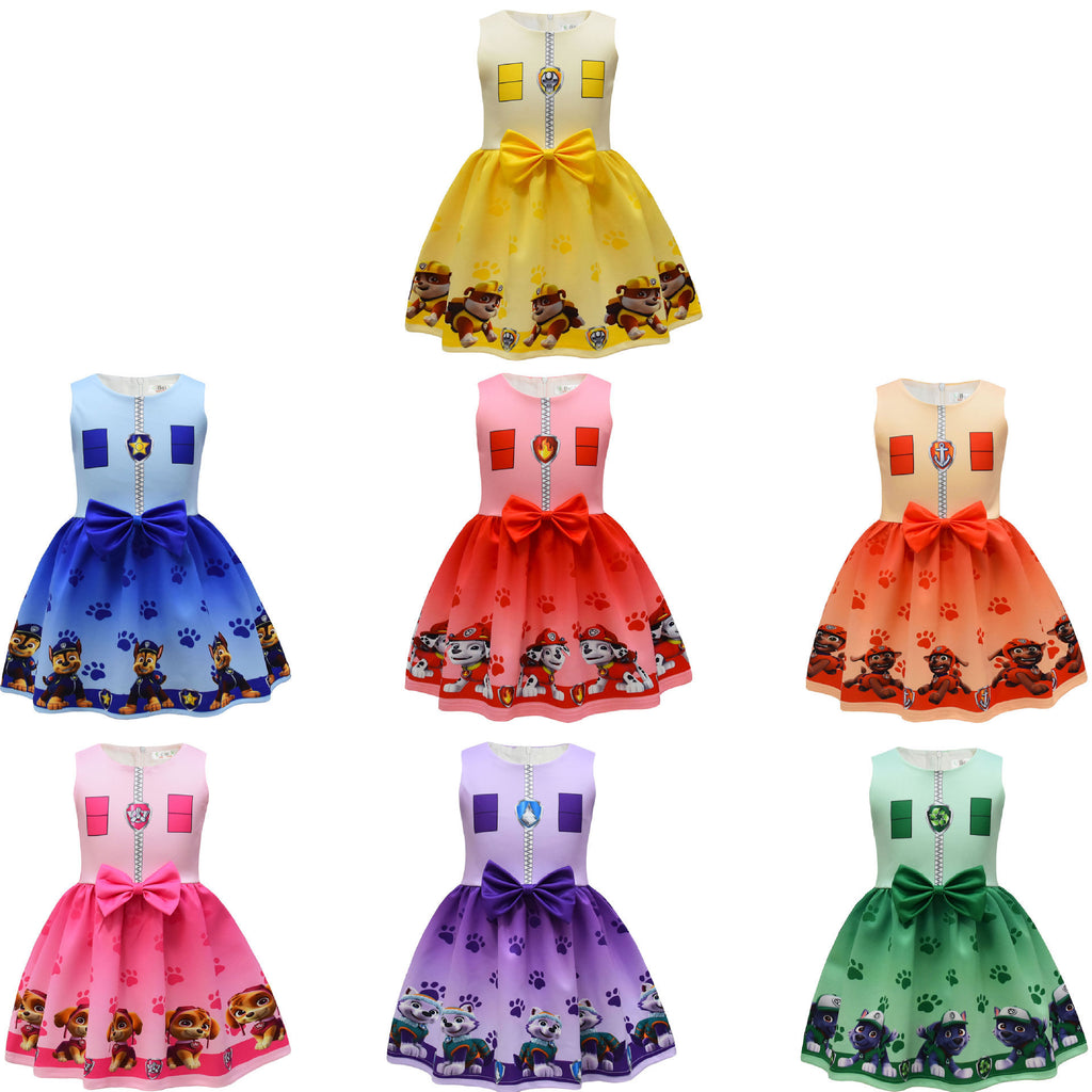 Trendy Popular Digital Printing Cartoon Bow Children's Dress