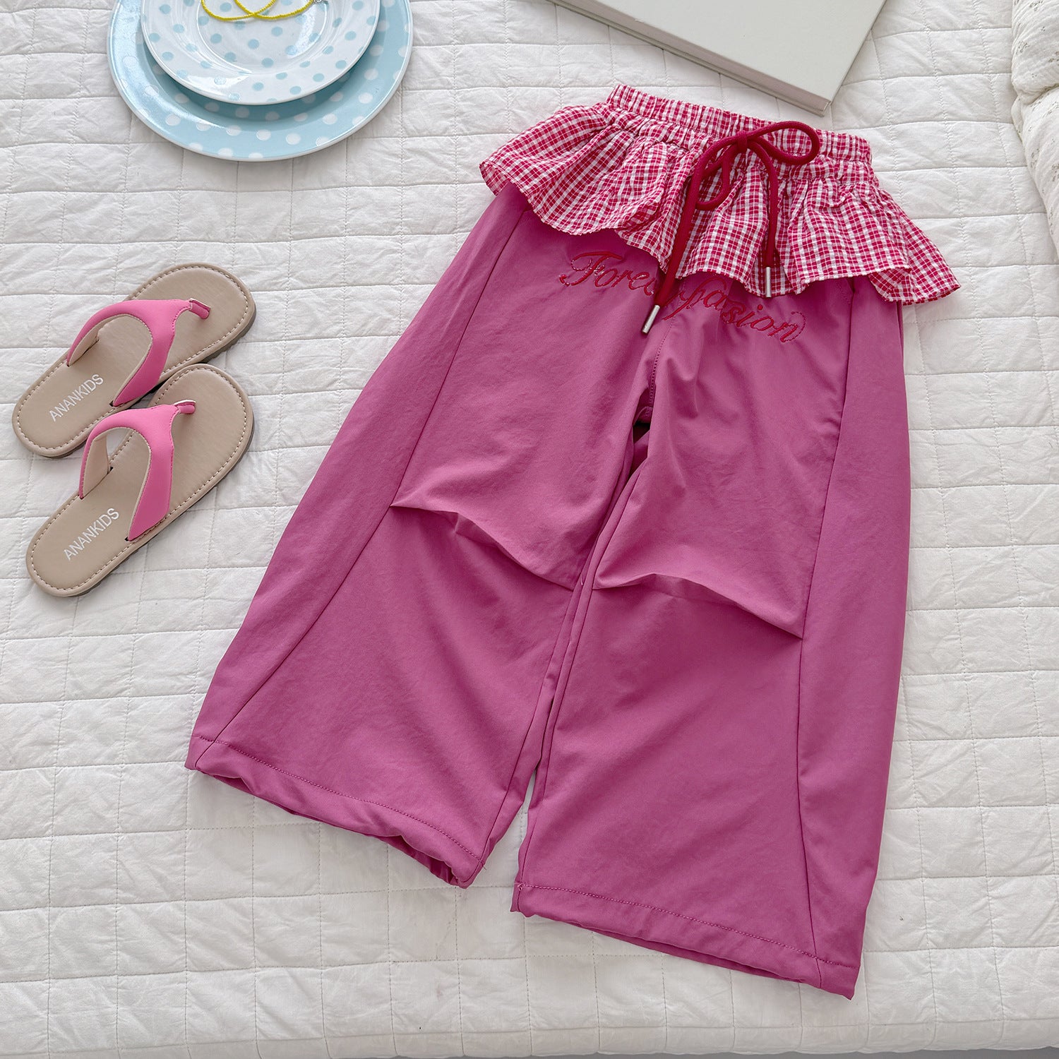 Children's Ice Silk Summer Plaid Skirt Mute Children's Pants