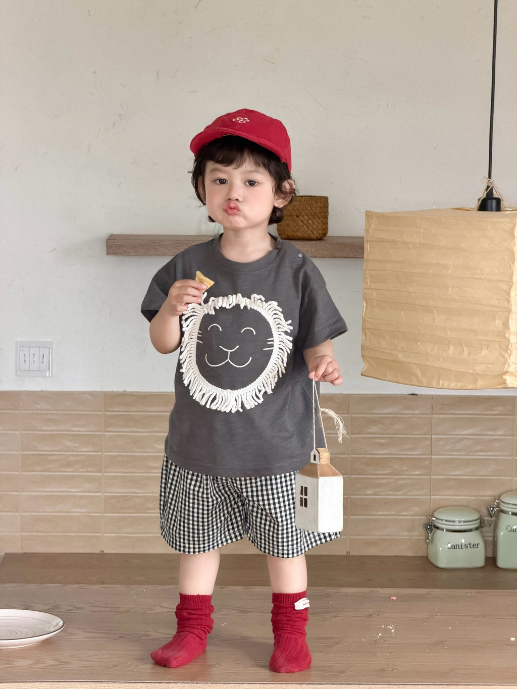 Children's Clothing Summer Clothes Korean Style Cartoon T-shirt Plaid Children's Suit