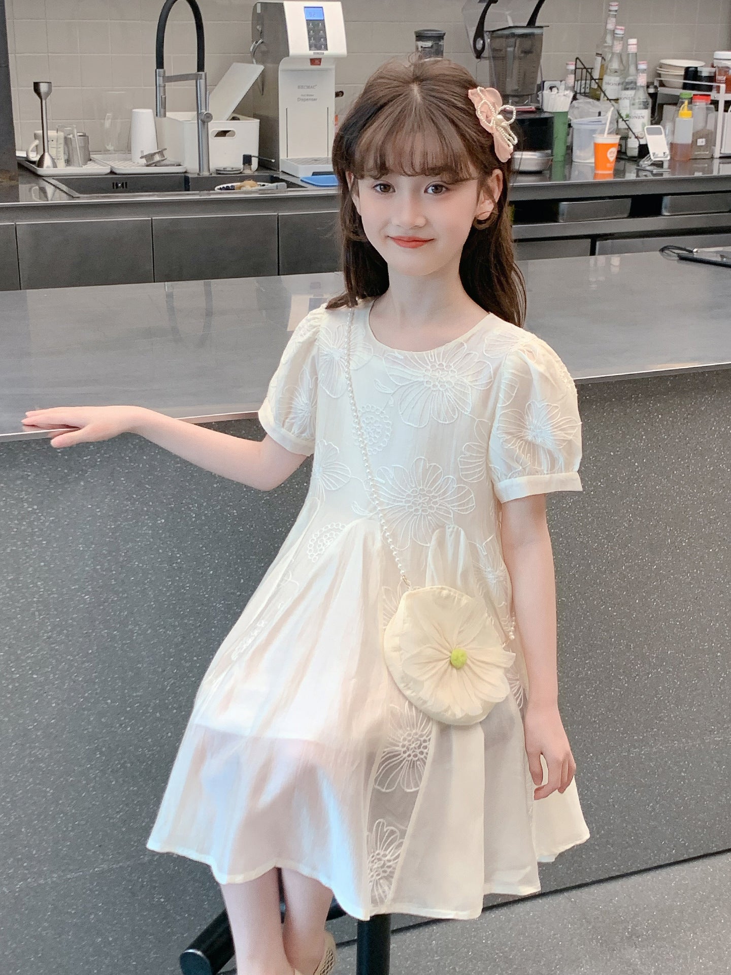 Children's Summer Beautiful Thin Western Style White Children's Dress