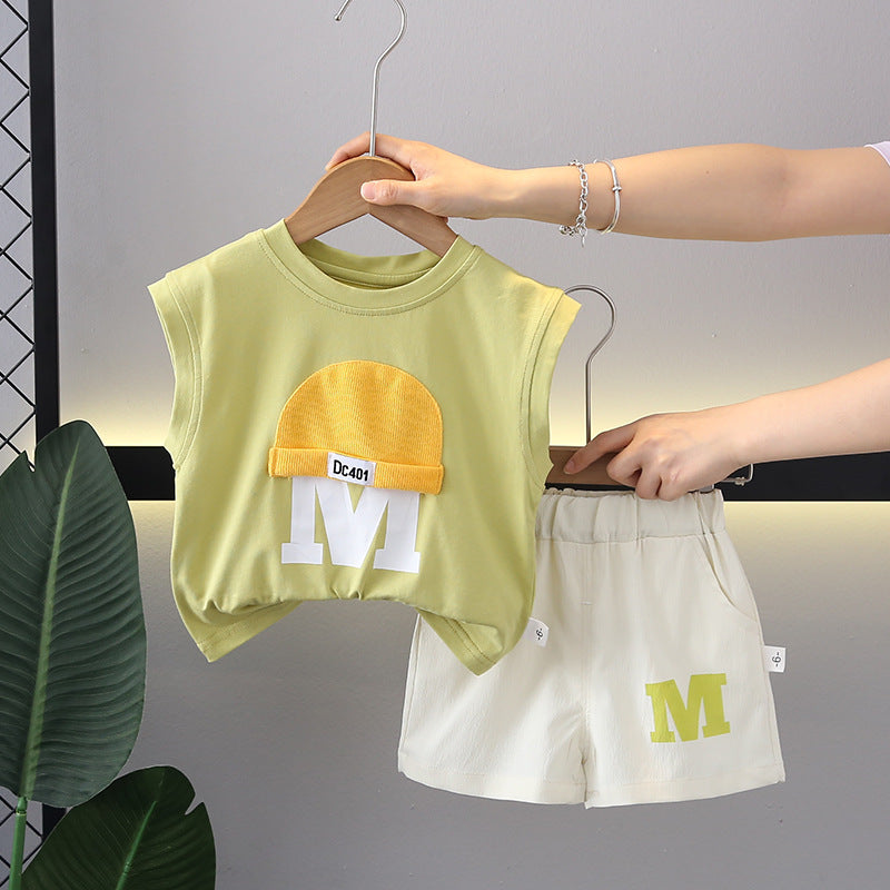 Children's Summer Boy 2 Clothing Clothes Letter Vest Children's Suit