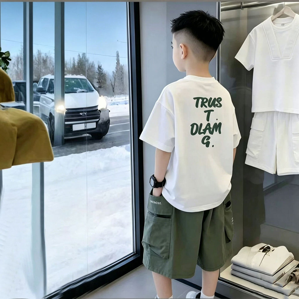 Short-sleeved Summer Middle Big Sports Leisure Trendy Fried Street Children's Suit