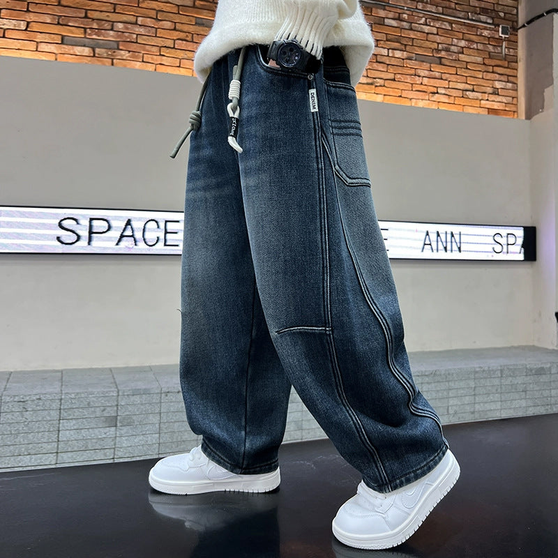 Children's Boys Jeans Teens Trousers Loose Fried Street Children's Pants