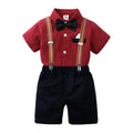 Gentleman Shirt Boy's Striped Short Sleeve Bow Tie Suspender Pants Children's Suit