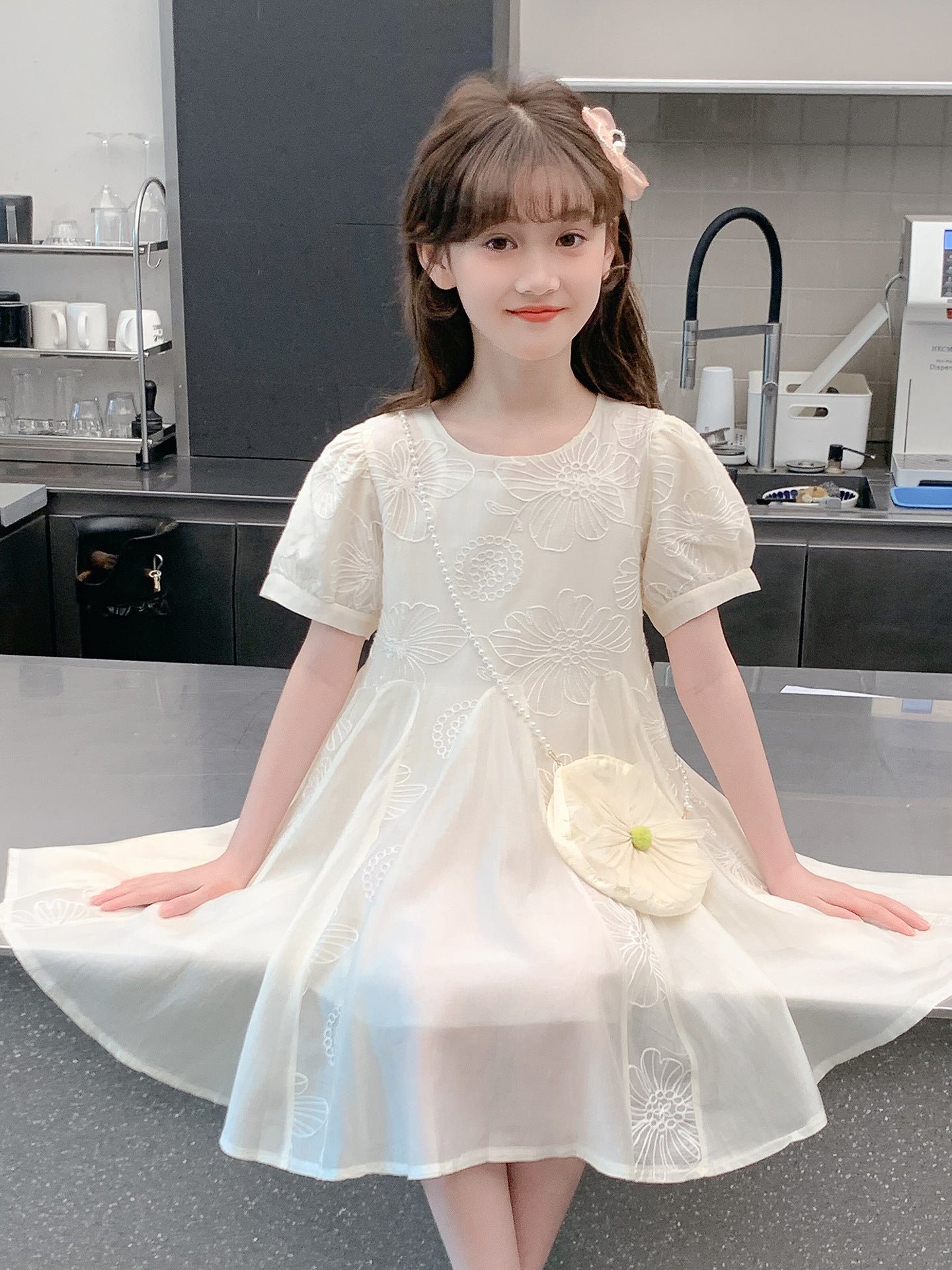 Children's Summer Beautiful Thin Western Style White Children's Dress