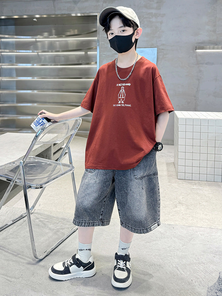 Children's Short-sleeved Clothing Summer Thin Loose Casual Top Children's Suit