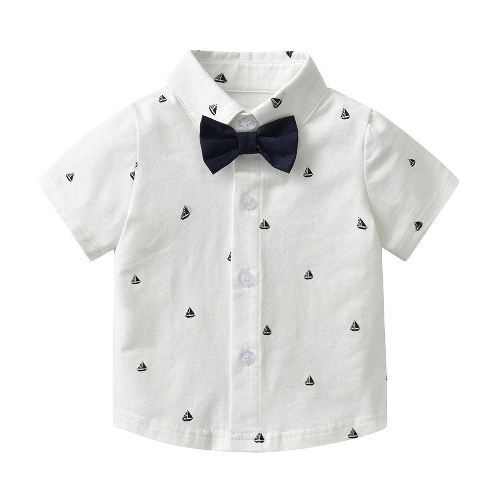 Summer Boy Gentleman Two-piece Infant Banquet Dress Bow Tie Suspender Children's Suit