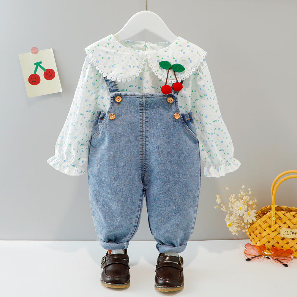 Children's Set Autumn Clothing Denim Trousers Suspender Pants Boys Children's Suit