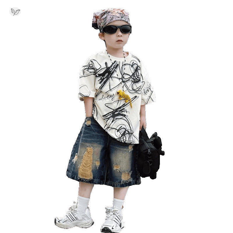 Summer Middle Big Pattern Denim With Children's Pants