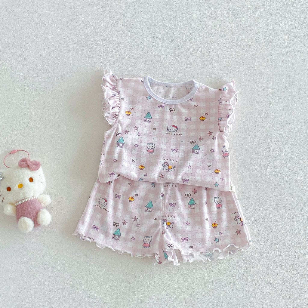 Floral Summer Foreign Cat Printing T-shirt Children's Suit