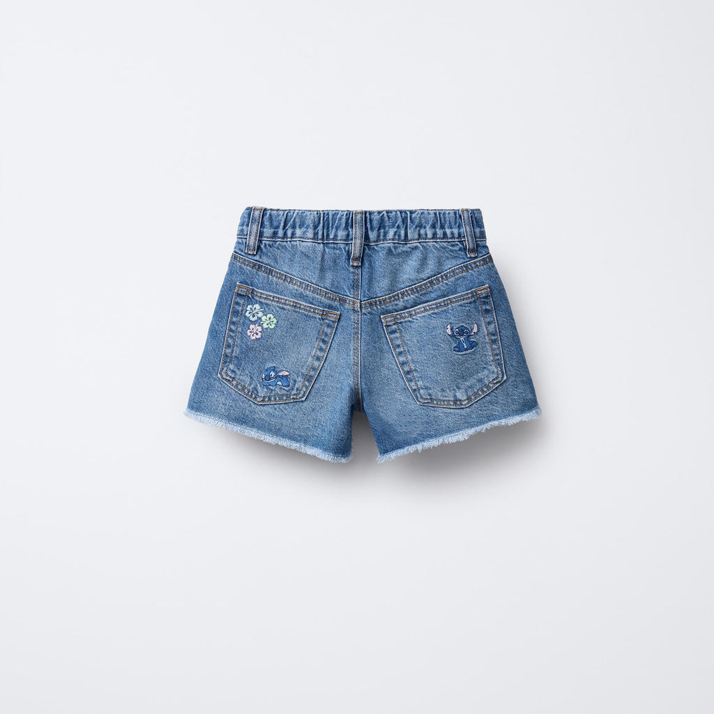 Embroidery Blue With Flowers Denim Shorts Children's Pants