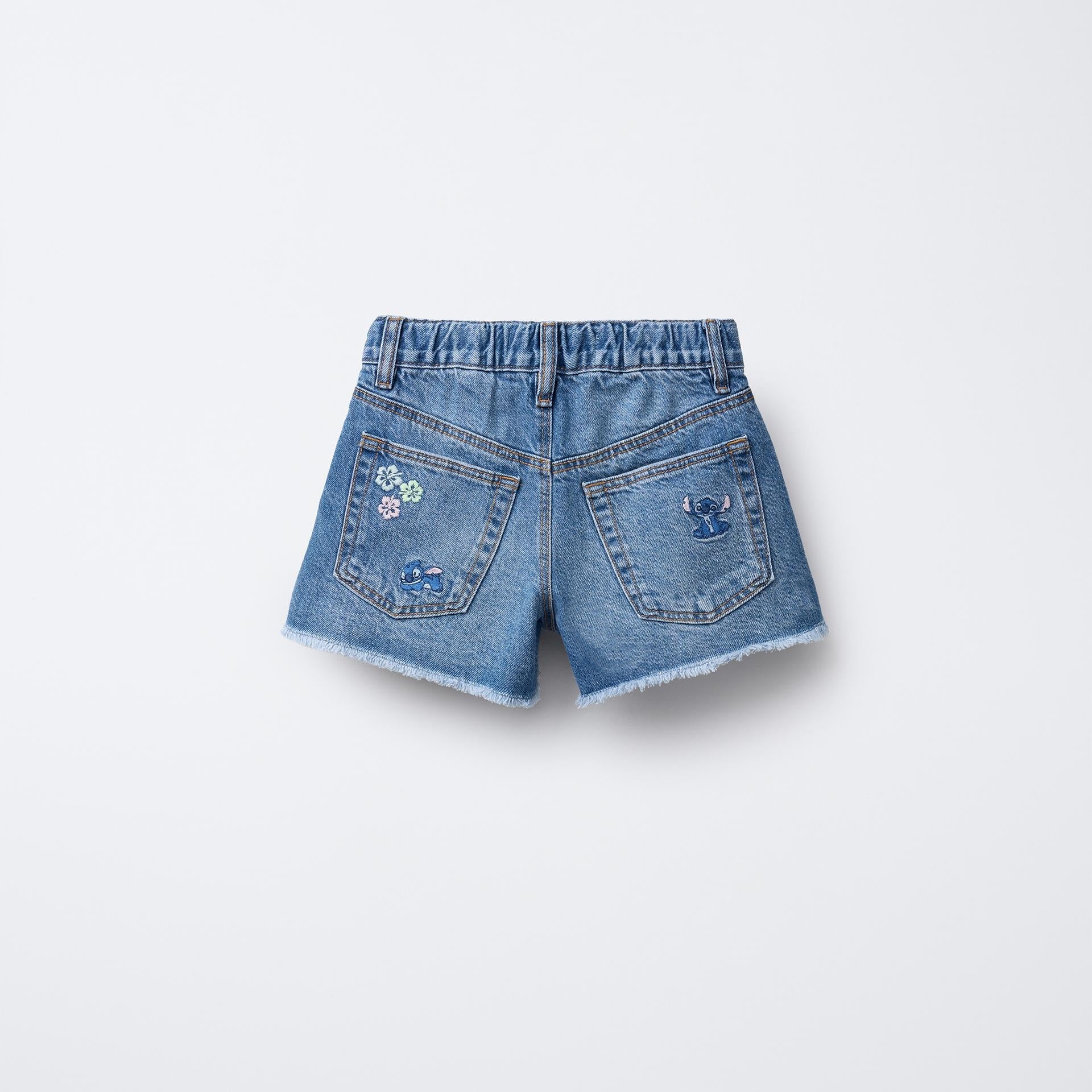 Embroidery Blue With Flowers Denim Shorts Children's Pants